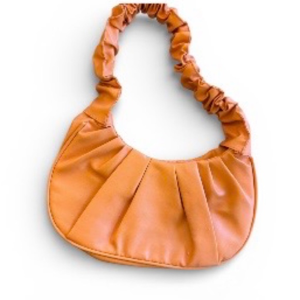 Orange Ruched Mini Bag Vegan Leather Hobo